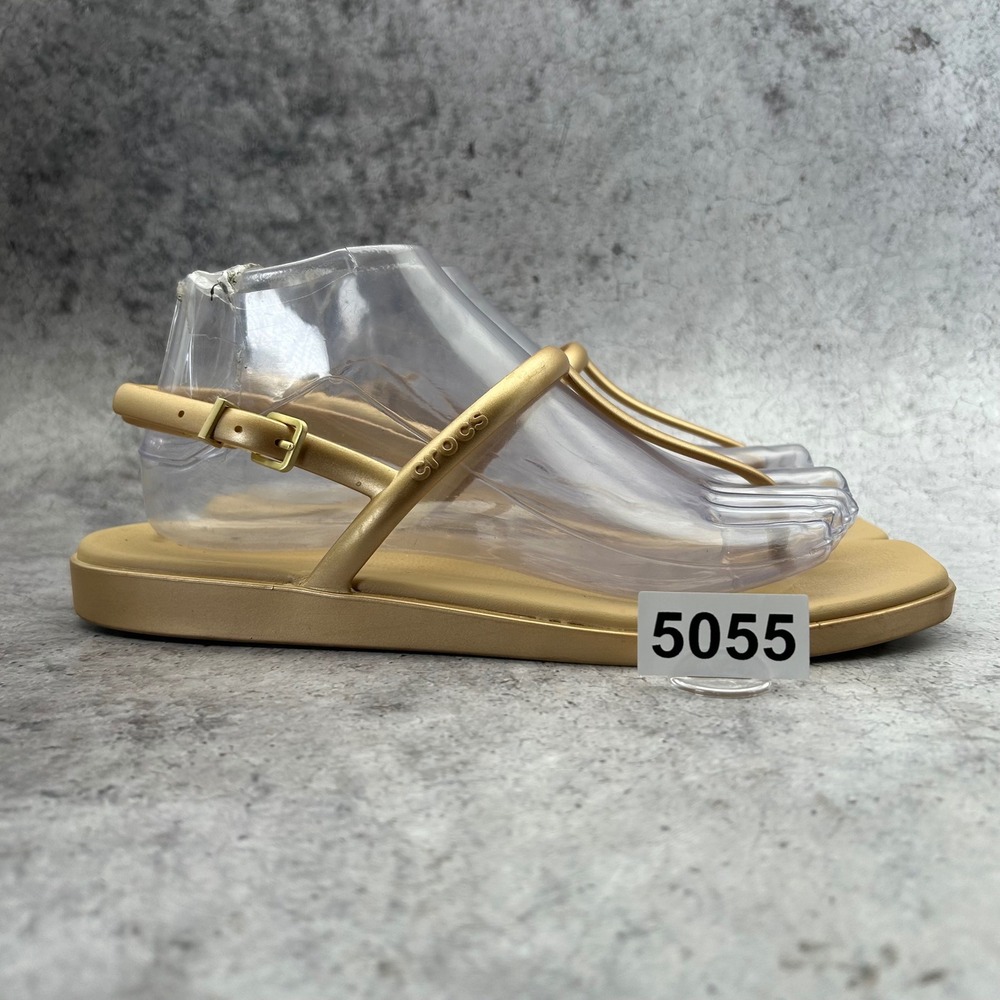 Crocs Miami Thong Sandal Women Size 8 Gold Metallic Strappy Ankle Strap Square